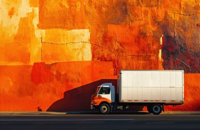 shipping service delivery with moving vehicle.